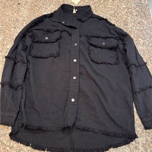 Elan Charcoal Frayed "Rock & Roll" Shirt‎
